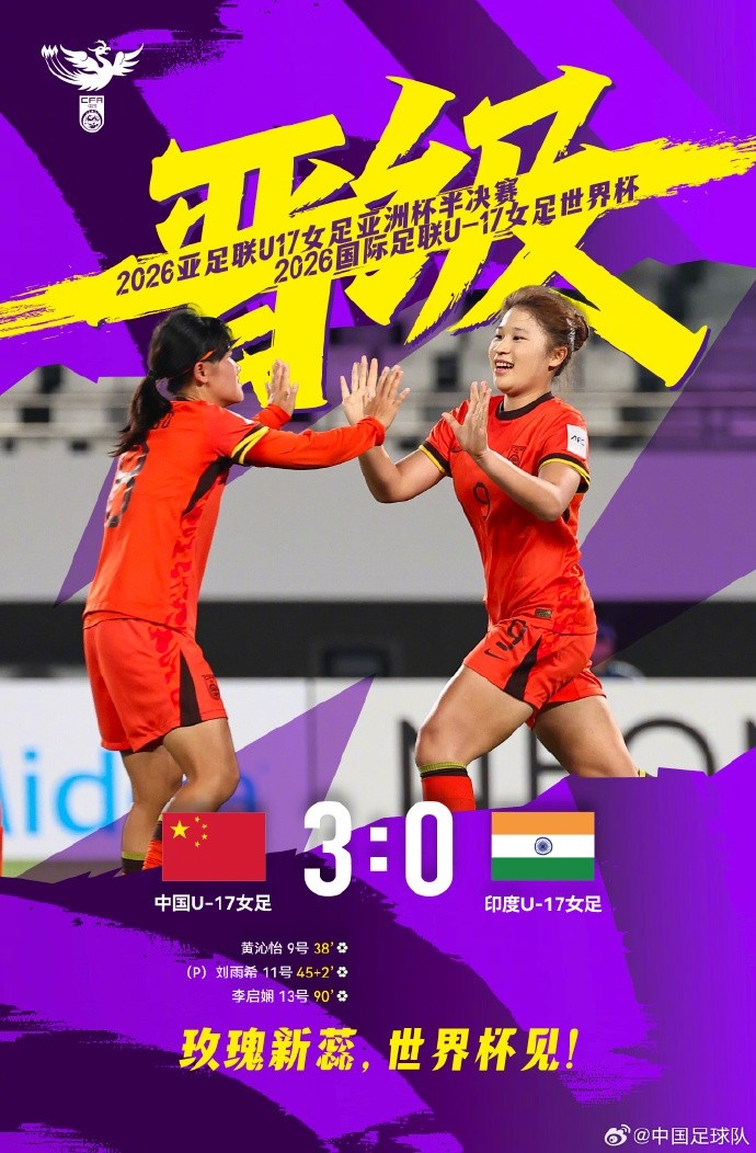 零封印度，三將建功：中國U17女足挺進(jìn)亞少賽四強+世界杯