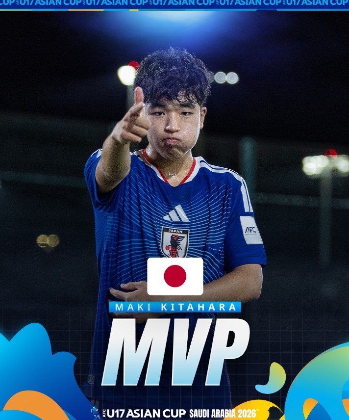 北原槙包攬U17亞洲杯金靴+MVP，兩戰(zhàn)中國均破門